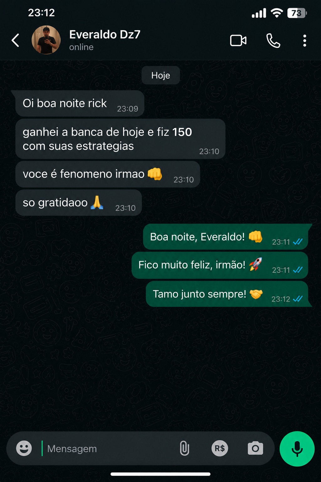 Print da conversa de WhatsApp de Everaldo