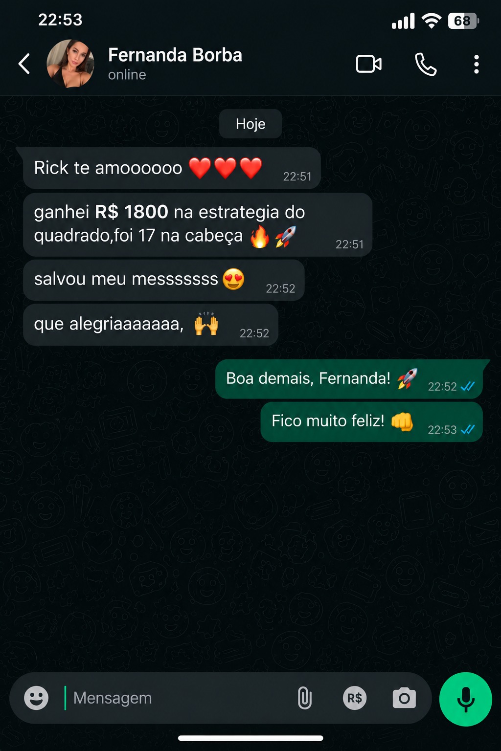 Print da conversa de WhatsApp de Fernanda Borba