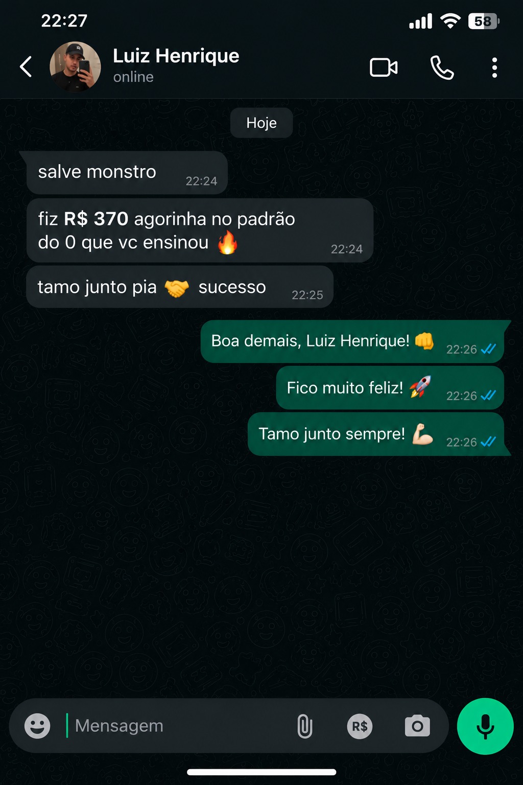 Print da conversa de WhatsApp de Luiz Henrique